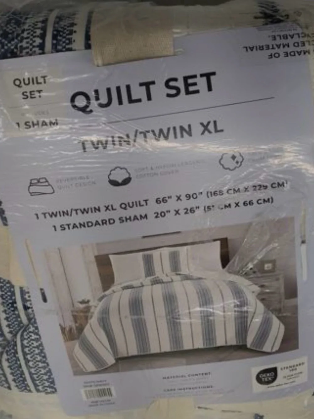 Striped Blue and White Quilt Set - Home Bedding